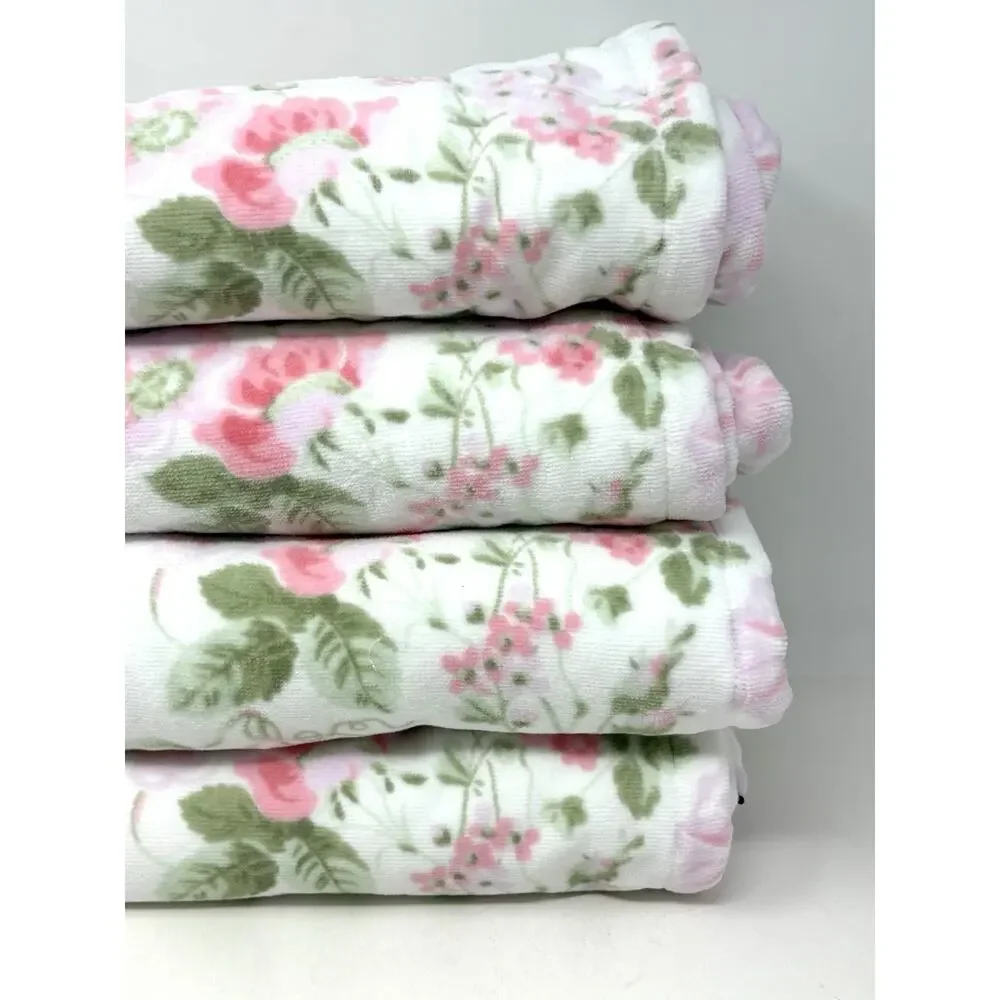 Laura Ashley Bath Towels Set Morning Gloria Floral 4 Pcs Pink Green White NWT